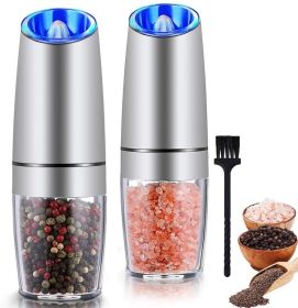 Gravity Electric Pepper and Salt Grinder Set; Adjustable Coarseness; Battery Powered with LED Light; One Hand Automatic Operation; Stainless Steel Bla Gravity Electric Pepper and Salt Grinder Set; Adjustable Coarseness; Battery Powered with LED Light; One Hand Automatic Operation; Stainless Steel Bla